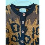 EXPRESS  Long Sleeve Animal Print Cardigan Sweater Ribbed Knit Brown Women's Med Photo 3