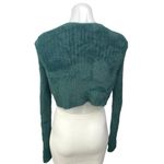 American Eagle Blue Green Fuzzy Fur Long Sleeve Cropped Cardigan Sweater Top XS Photo 1