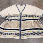 fab'rik  oversized open front sweater cardigan Geometric Cream Blue Boho Womens M Photo 0