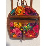 Mini Floral Embroidered Faux Leather Backpack 9x9 Brown Photo 2