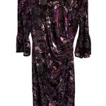 Adrianna Papell  Velvet Burnout Dress Low Back Iridescent Purple Corporate Goth 6 Photo 0