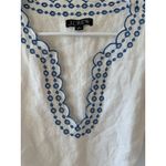 J Crew Bungalow White Linen Blue Embroidered Top Blouse Long Sleeve Eyelet Small Photo 2