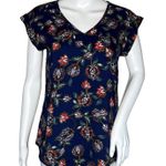 EXPRESS Shirt Women XS Navy Blue Multicolored Floral Office Casual Versatile Photo 0