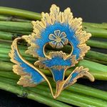 Vintage 1985 MMA Metropolitan Museum of Art Goldplated Blue Enamel Flower Brooch Photo 0