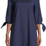 Lafayette 148 NY Kenna Finesse Crepe Dress Navy Blue Tie Sleeve Large l US 10 12 Purple Photo 0