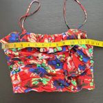 ZARA  Red Floral Adjustable Spaghetti Strap Ruched Cropped Tank Top Size XS Photo 6