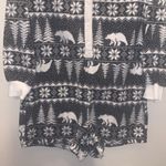 Old Navy Pajama Romper Womens Small Gray Fair Isle Bear Fleece Soft Henley Photo 2