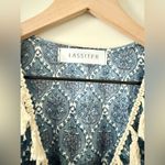 Lassiter Boho Dress with Ruffle and Tassel Detail in Blue Floral Block Print Photo 4