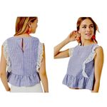 Lilly Pulitzer Ellis Blue Thistle Peplum Ruffle Eyelet Short Sleeve Stripe Top S Photo 2