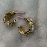 Gold Hoop Earrings with Pearl Accent Photo 0