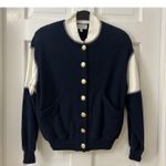 St. John Sport Marie Gray Nautical Old Money Crested Varsity Jacket Navy Sm FLAW Photo 0