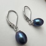 925 AAA Quality Genuine Freshwater Cultured Pearl Drop Dangle Earrings Black Photo 4