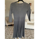 Max Studio  Knit Midi Dress Pleated V Neck Fall Winter Gray Preppy Light Academia Photo 2