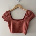 Aerie  Offline Salmon Pink Ribbed Square Neck Crop Top Lettuce Hem Photo 2