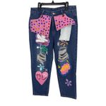 Distressed Jeans Embellished Ripped Denim Colorful Accents Size M/L Blue Photo 1