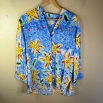 Jams World  XL Sunflower‎ Print Button Up Rayon Shirt Women's 3/4 Sleeve Boho Photo 1
