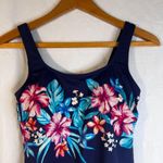 Lands End One Piece Swimsuit Navy Blue with Floral Shelf Bra Size 8 Beach Swim Photo 3