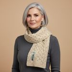 Aran Crafts 100% Wool Cable Knit Elegant Cream/Oatmeal Scarf Photo 1