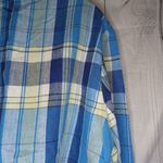 Evan Picone  100% Linen Blue and Yellow Plaid Button-Up Shirt Photo 13