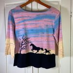 Boho Western Beaded Horse Lover Tee M Sunset Pastel Y2K Cowgirl Aesthetic Top Size M Photo 0