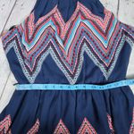 by & by Chevron Print Boho Western High Neck Mini Dress Navy Blue L Size L Photo 10