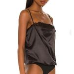 Lovers + Friends Black Satin Laced Neckline Open Back Draped Bodysuit Size Large Photo 3