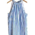 J.Crew  Tie-neck Cotton Mini Shift Dress Borges Stripe Ocean White Photo 2