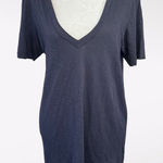 Velvet Navy Slub Cotton Deep V Neck Tee Medium Blue Photo 0