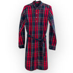 Tommy Hilfiger Red Navy Plaid Shirt mini collar Longsleeve cotton dress belt S Photo 1
