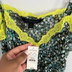 Y2K NAVY EXPRESS DESIGN STUDIO FLORAL PRINT YELLOW LACE TRIM SHEER SLIP TANK TOP Blue Size M Photo 4