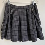 Hot Topic Plaid Mini Skirt Black Grey Pleated Suspenders Sz Small Academia Y2K Photo 2