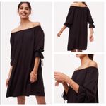 Ann Taylor LOFT off the shoulder Black dress XSMALL tie sleeve Midi NWT Photo 3