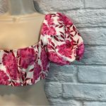 White Fox Boutique NWT  XS Puff Sleeve Flourish Crop Corset Top Pink Peony Print Photo 4