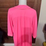 Vintage Neon Pink Nylon Robe Housecoat sz M Floral Embroidery Long MCM grandma Size M Photo 6