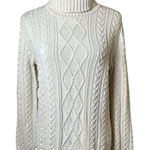 Coldwater Creek Croft & Barrow Ivory Cable Knit Turtleneck Scandi Fisherman Sweater Size Large Photo 0