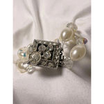 Vintage Faux Pearl AB rhinestone Oval Double Strand Coquette Clasp Bracelet Photo 3