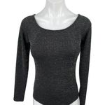 AQUA NEW Black Metallic Glitter Shimmer Long Sleeve One Piece Bodysuit Top Sz M Photo 0