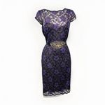 Teri Jon by Rickie Freeman Black Embroidered‎ Lace Midi Beaded Dress Women Sz 12 Purple Photo 2