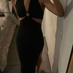 LAST ONE Black Front Cut Out Halter Neck Back Tie Midi Dress Photo 3