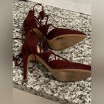 Jessica Simpson  Suede Red Wine Burgundy High Heels Tie Up Photo 6