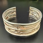Vintage 925 Sterling Silver Modernist Brutalist Wrinkled Rippled Cuff Bangle Photo 7