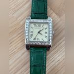 Isaac Mizrahi Live Crystal Embellishments Ladies Watch Green Leather Strap Photo 2