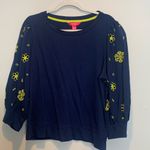 Lilly Pulitzer  Corden Knit Sweatshirt Low Tide Navy Puff Sleeves Flower Cutouts Photo 2