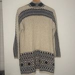 Lucky Brand  Aztec Cardigan Sweater Beige Blue Southwestern Cozy Warm Pockets Photo 4