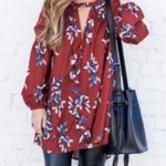 Free People  Tree Swing Burgundy Floral Print Keyhole Tunic Mini Dress Size XS Photo 1