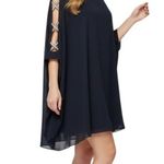 XScape  Black Chiffon Mini Cocktail Dress 4 Rhinestone Cape Arms Flowy Butterfly Photo 0