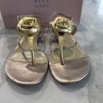 Alex Marie Flat Heel T-Strap Gold Sandals w/Gold Flower Women's Size 8M Dutchess Photo 3