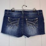 Wallflower Blue Denim Mini Shorts Raw Hem Pocket Stitching Accent 17 Juniors Y2K Size undefined Photo 2