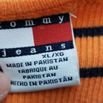 Tommy Hilfiger VTG Y2K 2002 TOMMY JEANS ORANGE NAVY STRIPE LETTUCE LEAF HEM FITTED RIBBED TEE Photo 10