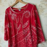 Vintage boho cherry red floral embroidered 3/4 length sleeve top size L Size L Photo 5